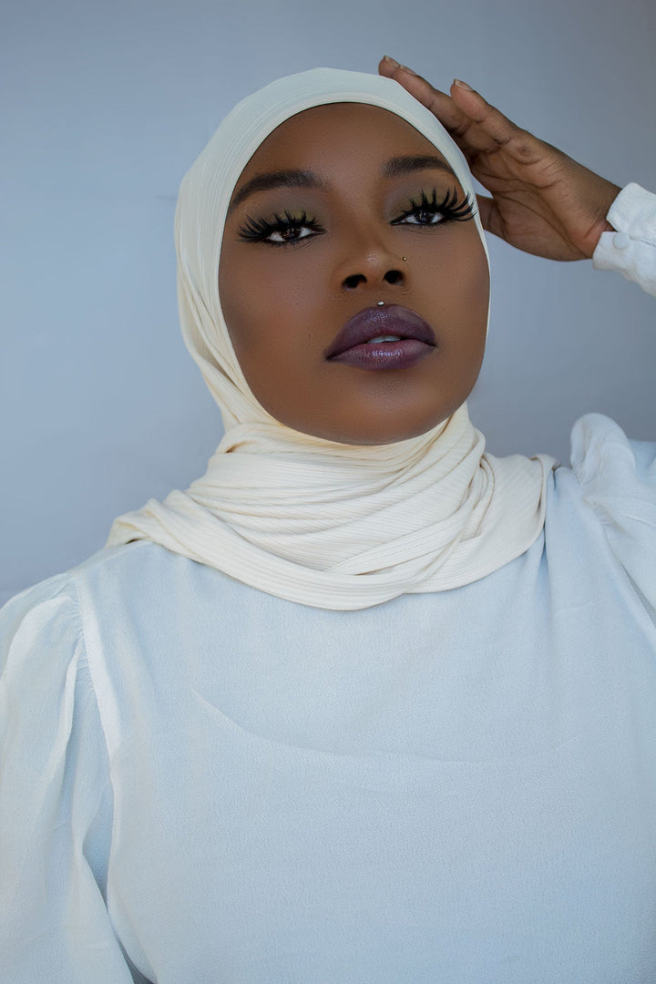 RIBBED JERSEY HIJAB - CREAM