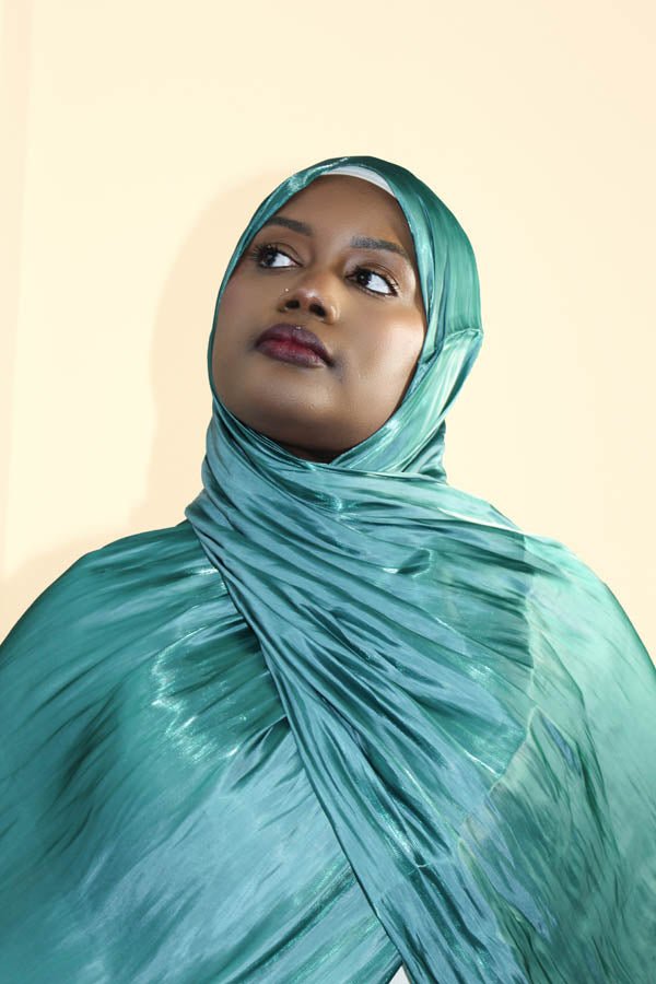 FATIMATA SHIMMERING SILK HIJAB- FASHION TURQUOISE