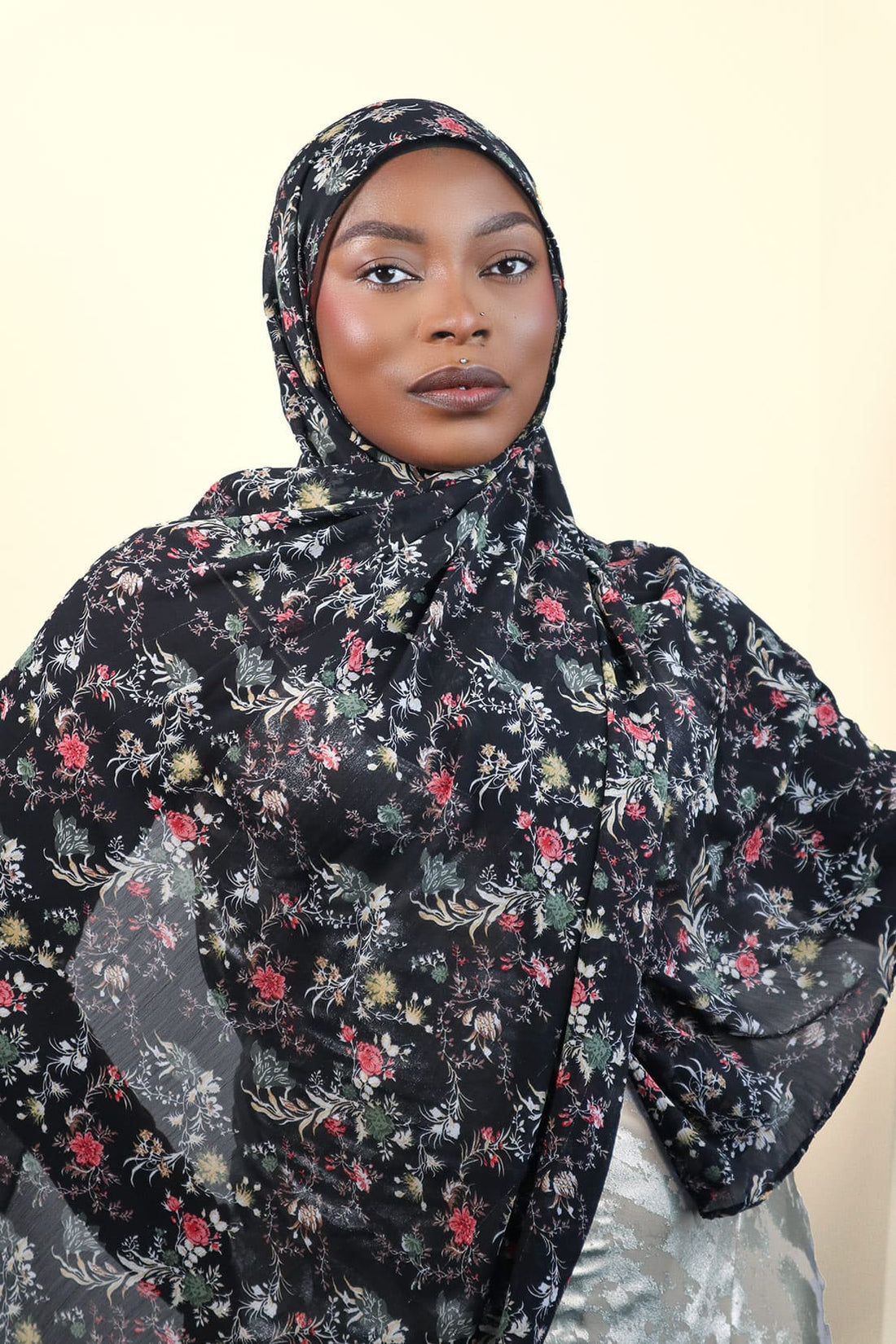 YASMIN FLORAL CHIFFON HIJAB -BLACK