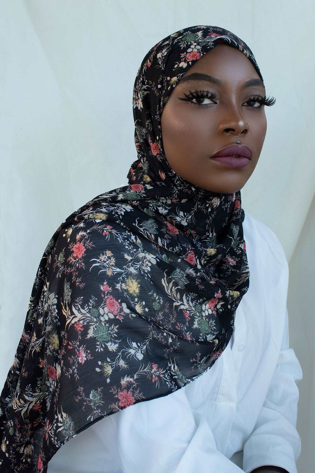 YASMIN FLORAL CHIFFON HIJAB -BLACK