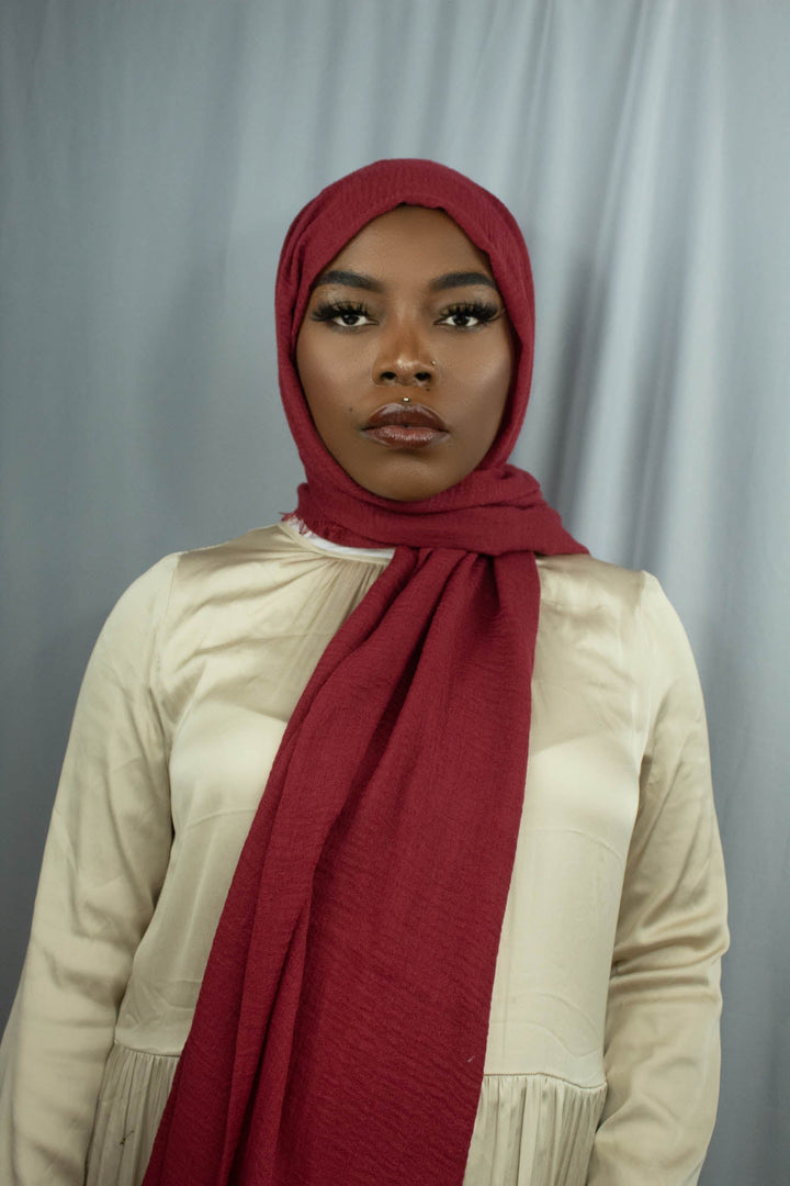 PREMIUM CRINKLED COTTON HIJAB - RED