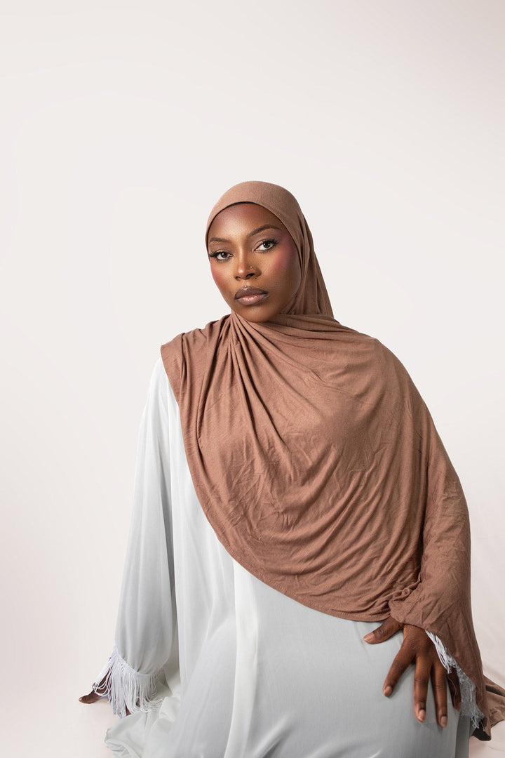 INSTANT PRE-SEWN JERSEY HIJAB -  LIGHT BROWN