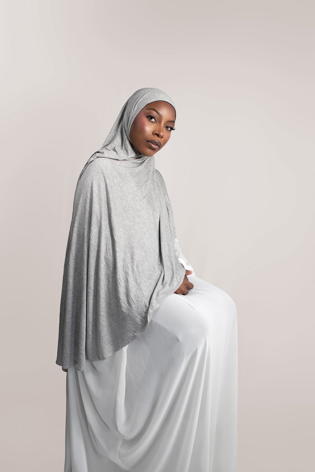INSTANT PRE-SEWN JERSEY HIJAB- GREY