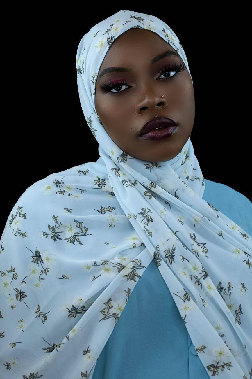 YASMIN FLORAL CHIFFON HIJAB - POWDER BLUE