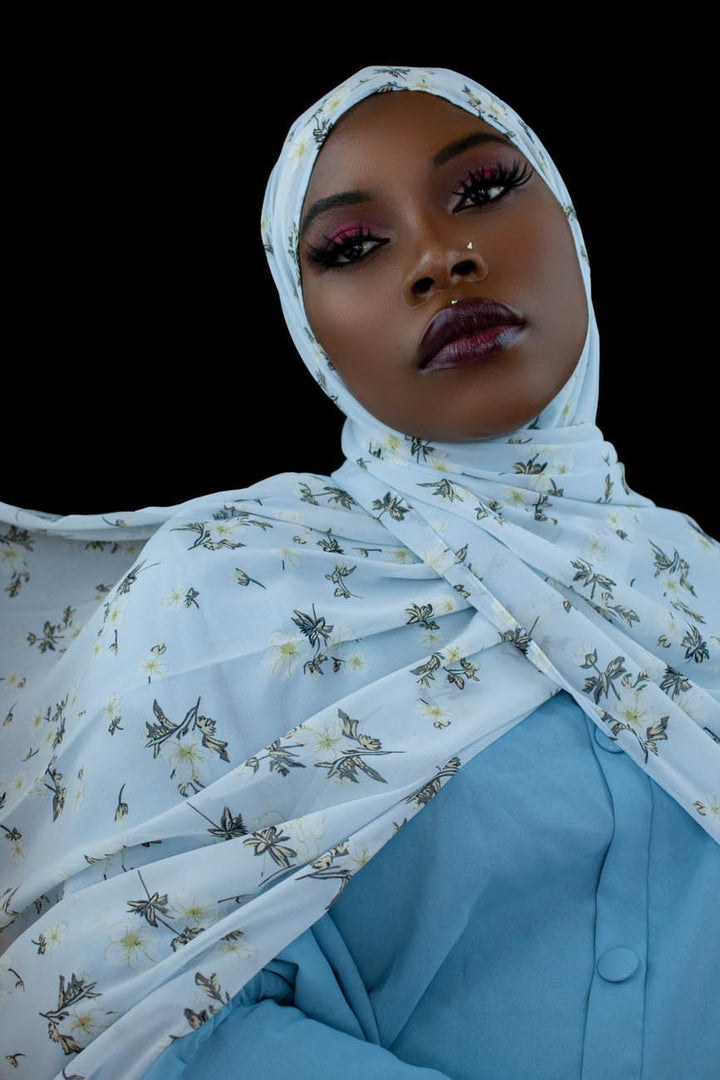 YASMIN FLORAL CHIFFON HIJAB - POWDER BLUE