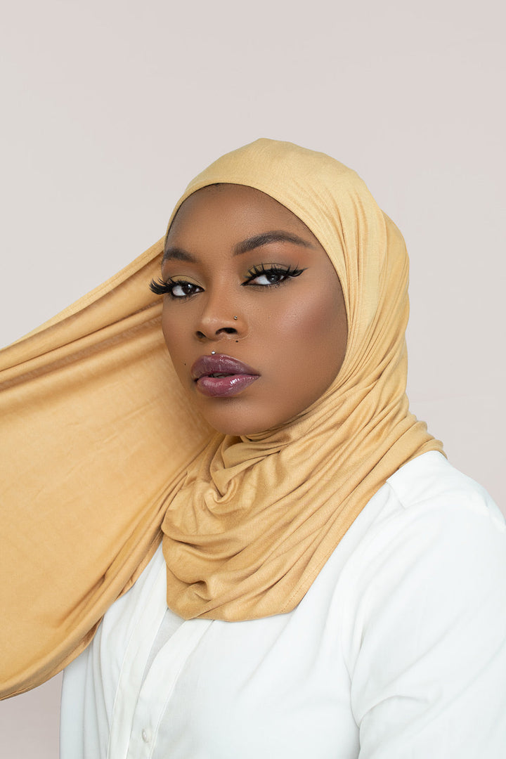INSTANT PRE-SEWN JERSEY HIJAB- CREAMY CORN