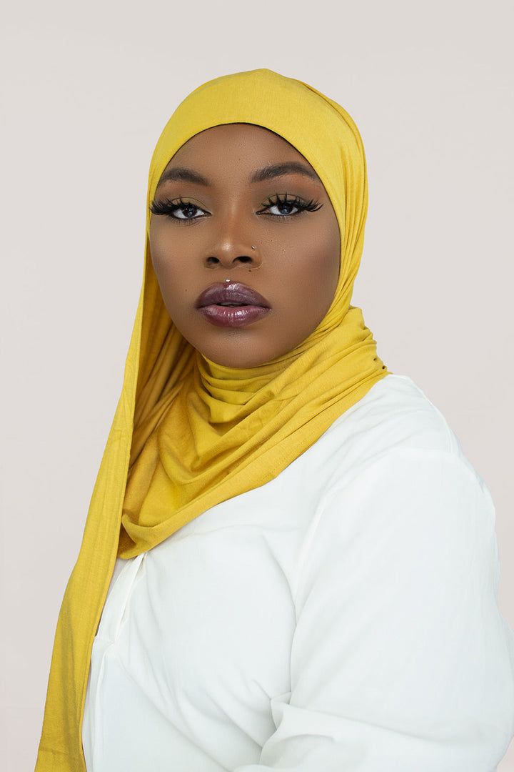 INSTANT PRE-SEWN JERSEY HIJAB -  YELLOW DAISY