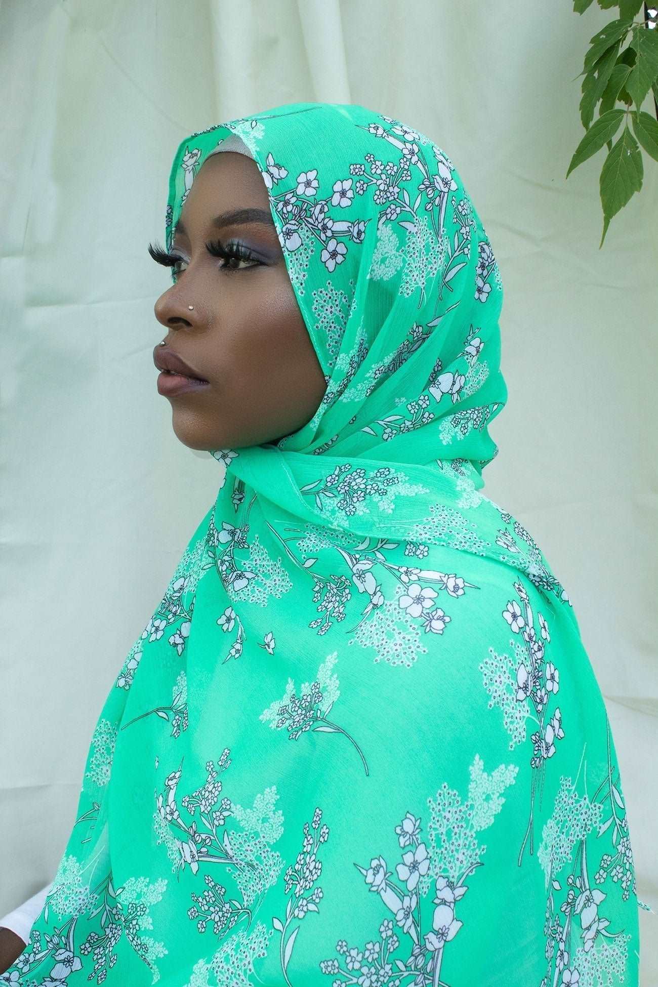 YASMIN FLORAL CHIFFON HIJAB- NEON MINT